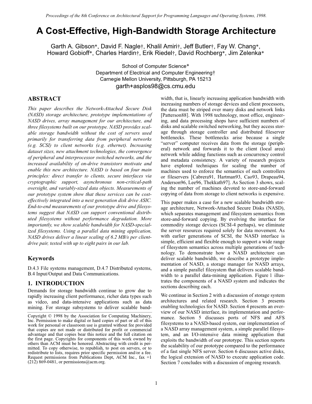 NASD) Storage Architecture, Prototype Implementations of [Patterson88]