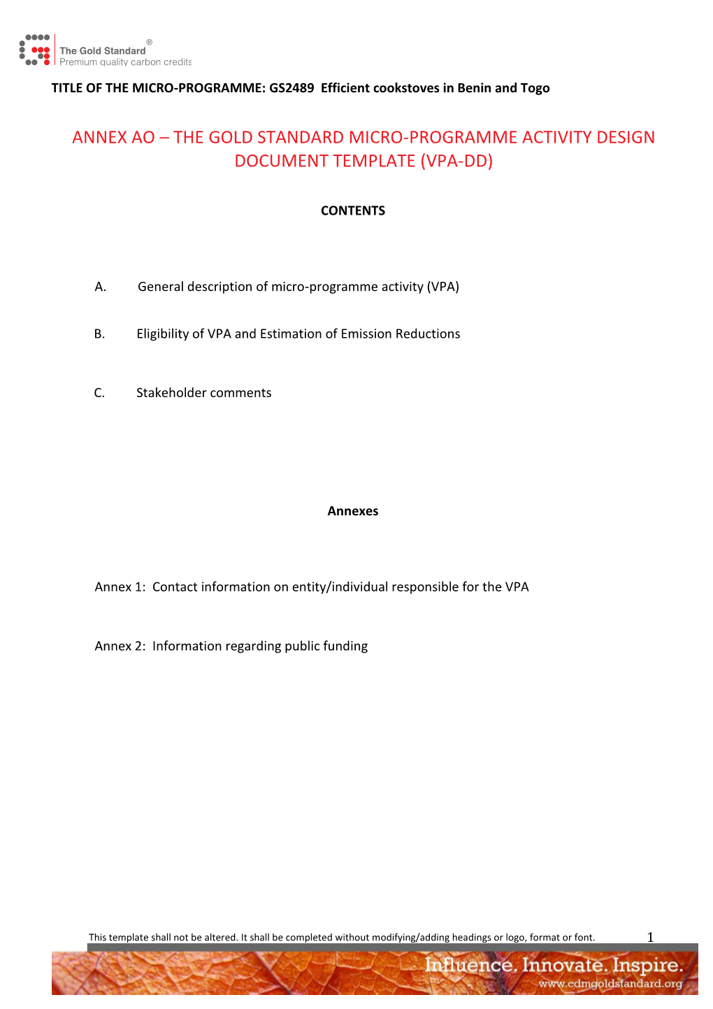 The Gold Standard Micro-Programme Activity Design Document Template (Vpa-Dd)