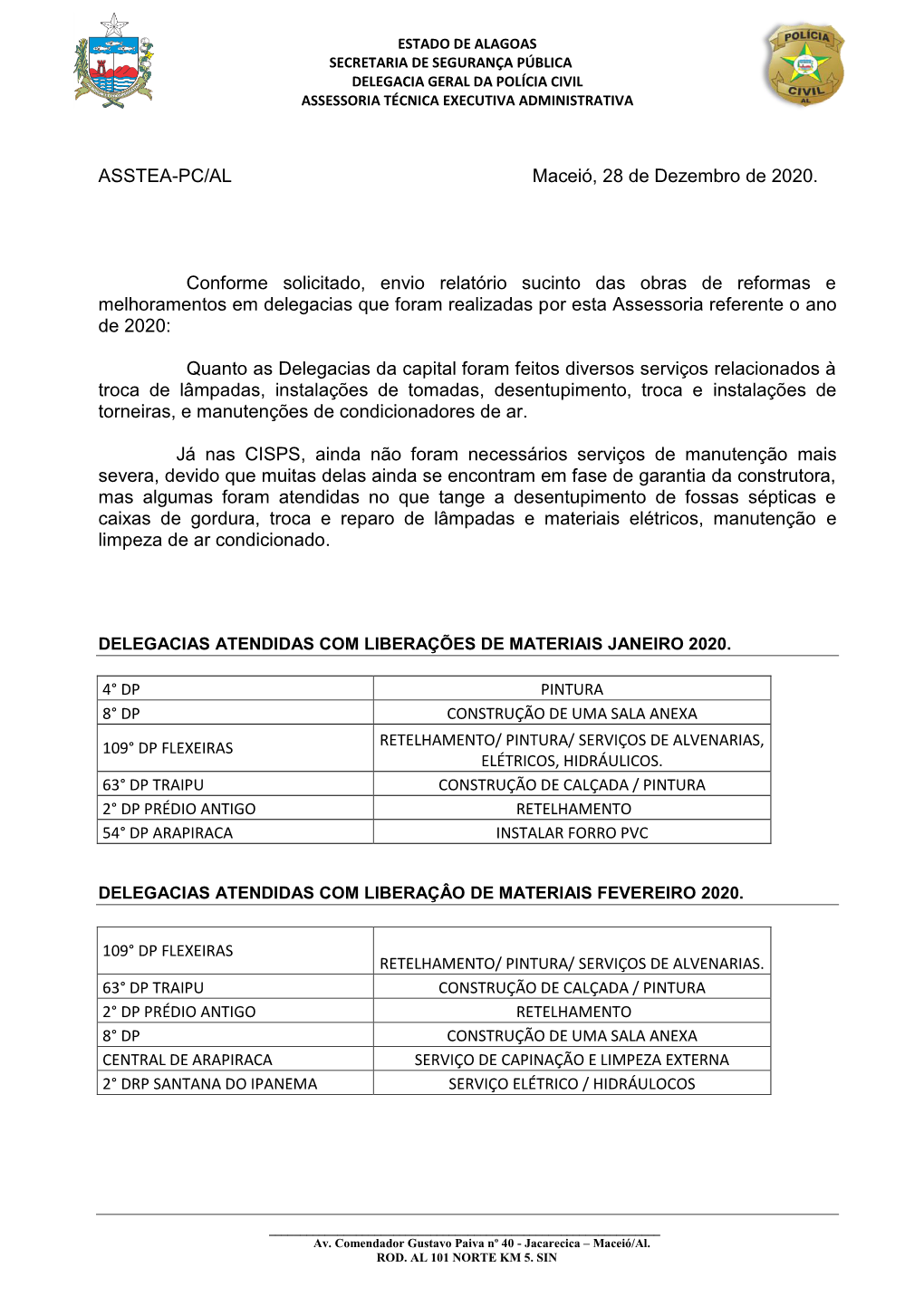 ASSTEA-PC/AL Maceió, 28 De Dezembro De 2020. Conforme