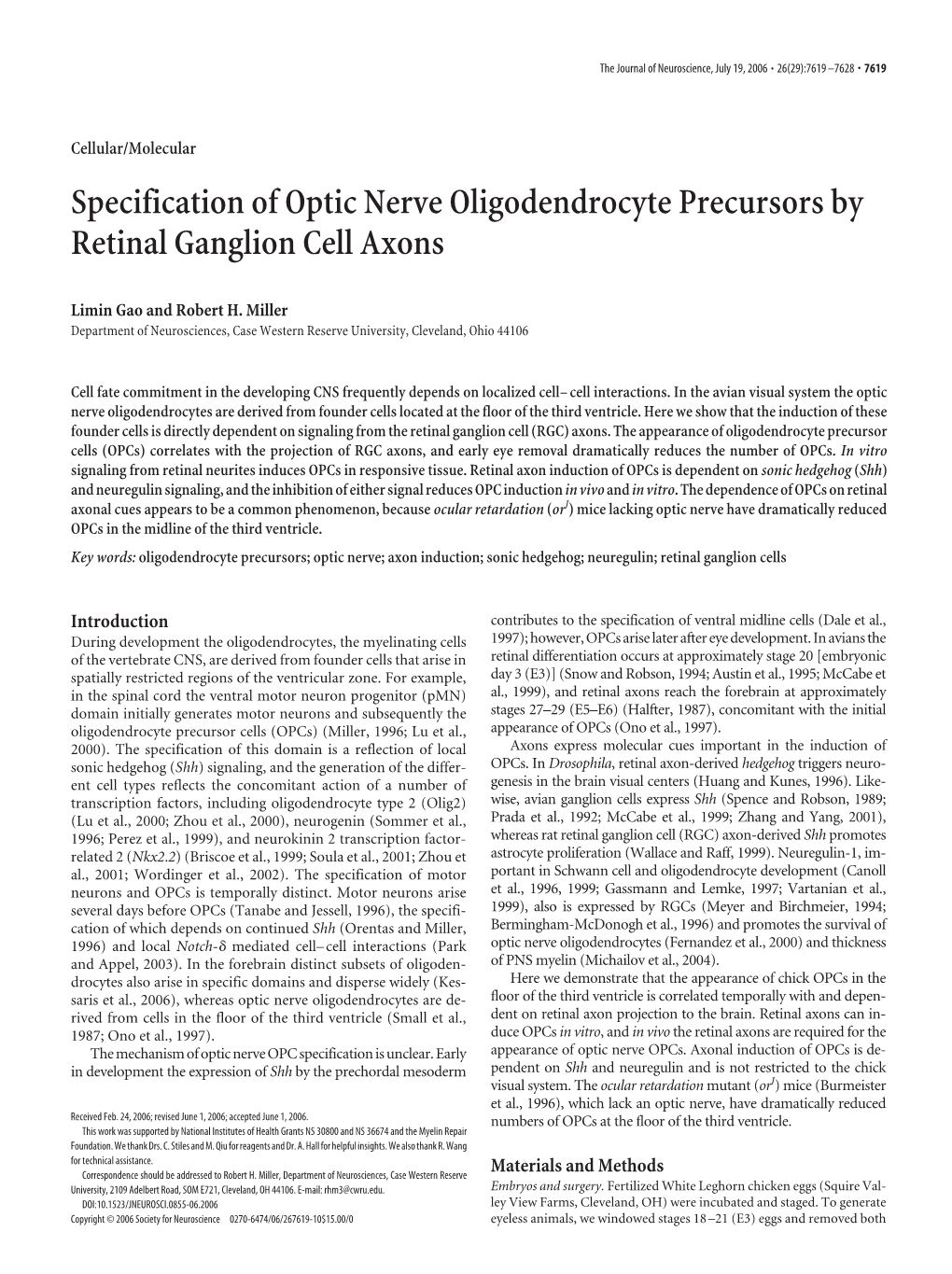 Specification of Optic Nerve Oligodendrocyte Precursors by Retinal Ganglion Cell Axons