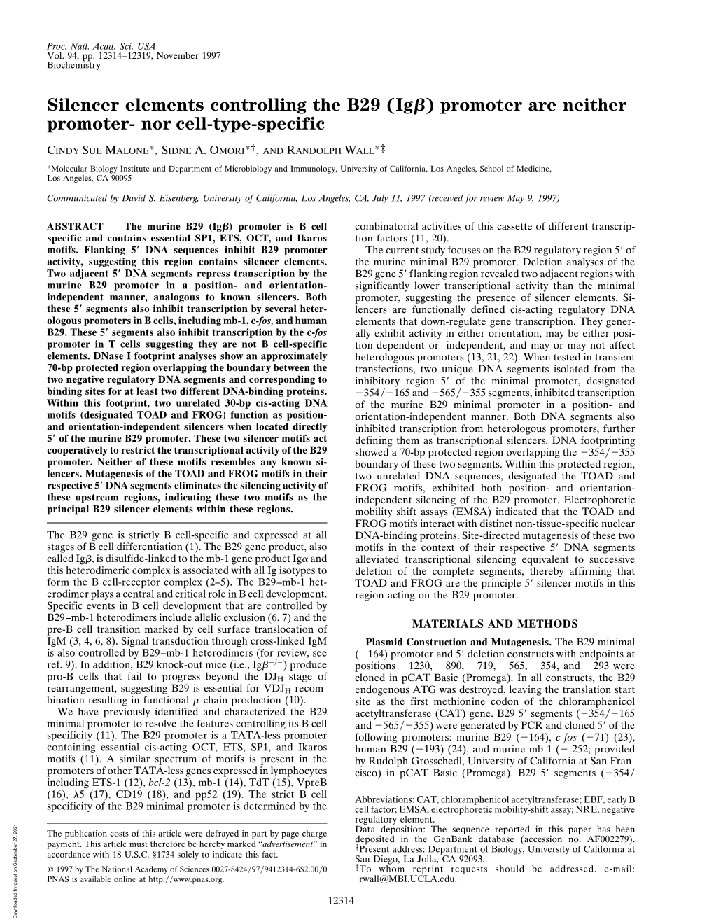 Silencer Elements Controlling the B29 (Ig␤) Promoter Are Neither Promoter- Nor Cell-Type-Specific