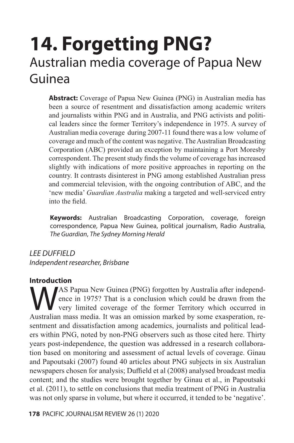 14. Forgetting PNG? Australian Media Coverage of Papua New Guinea