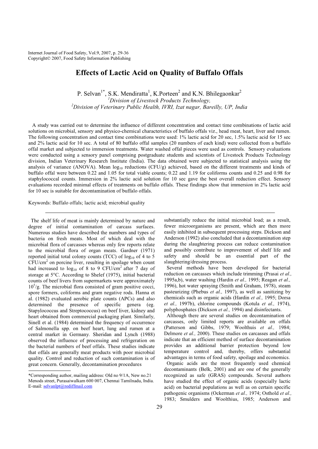 Effects of Lactic Acid on Quality of Buffalo Offals