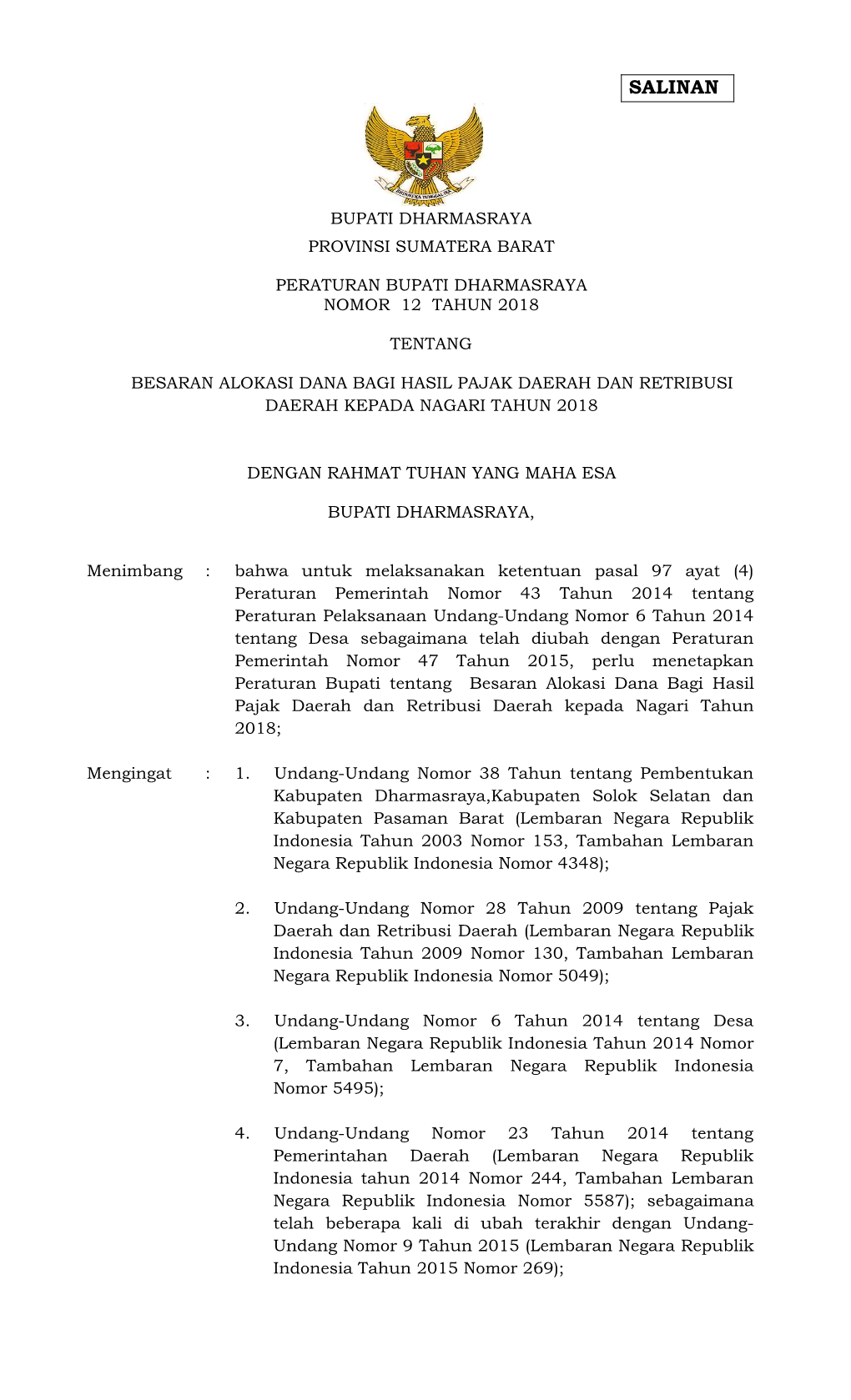 Peraturan Bupati Kab. Dharmasraya Nomor 12 Tahun 2018.Pdf