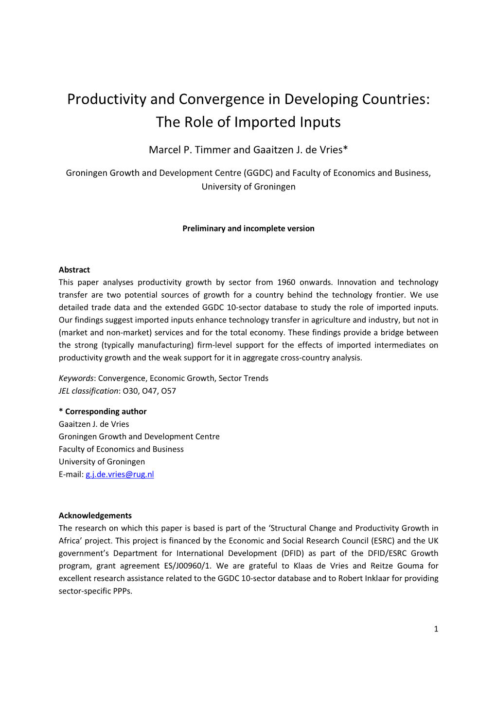 Productivity and Convergence in Developing Countries: the Role of Imported Inputs