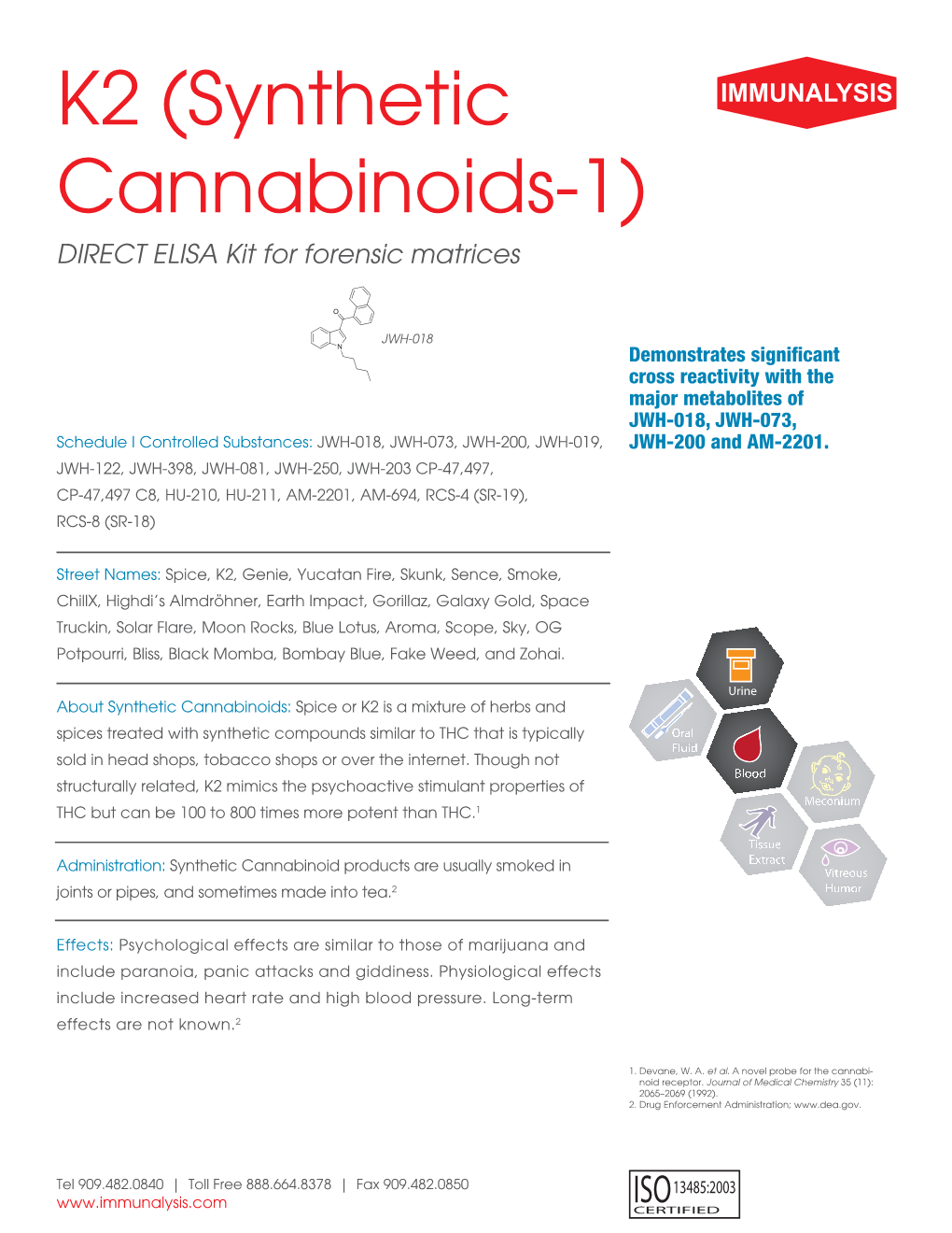 Synthetic Cannabinoids-1) IMMUNALYSIS DIRECT ELISA Kit for Forensic Matrices