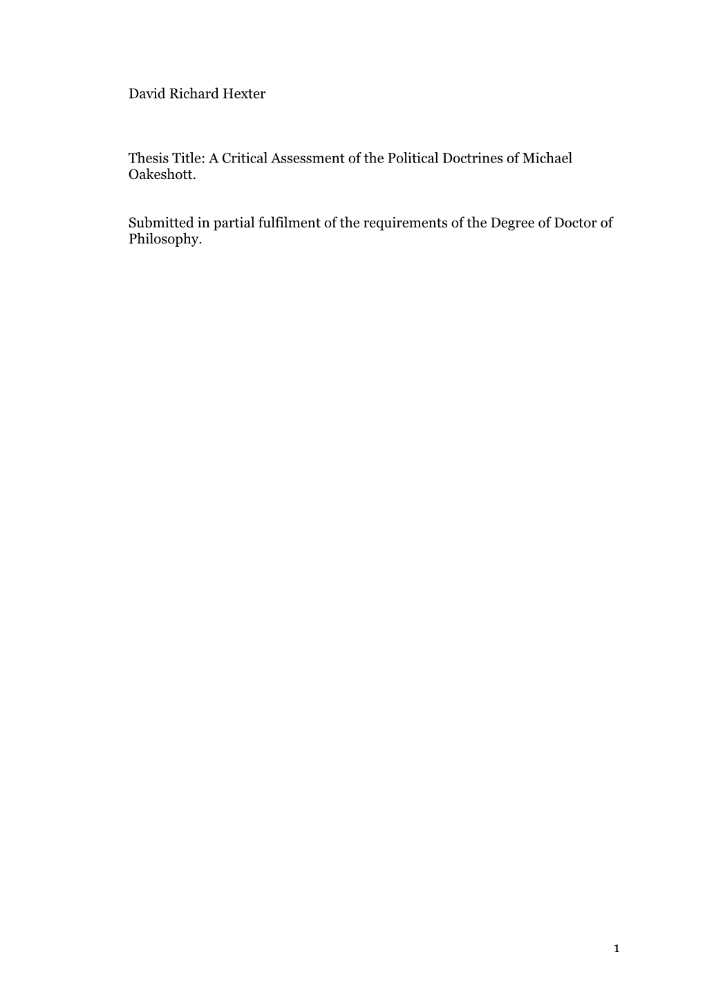 A Critical Assessment of the Political Doctrines of Michael Oakeshott