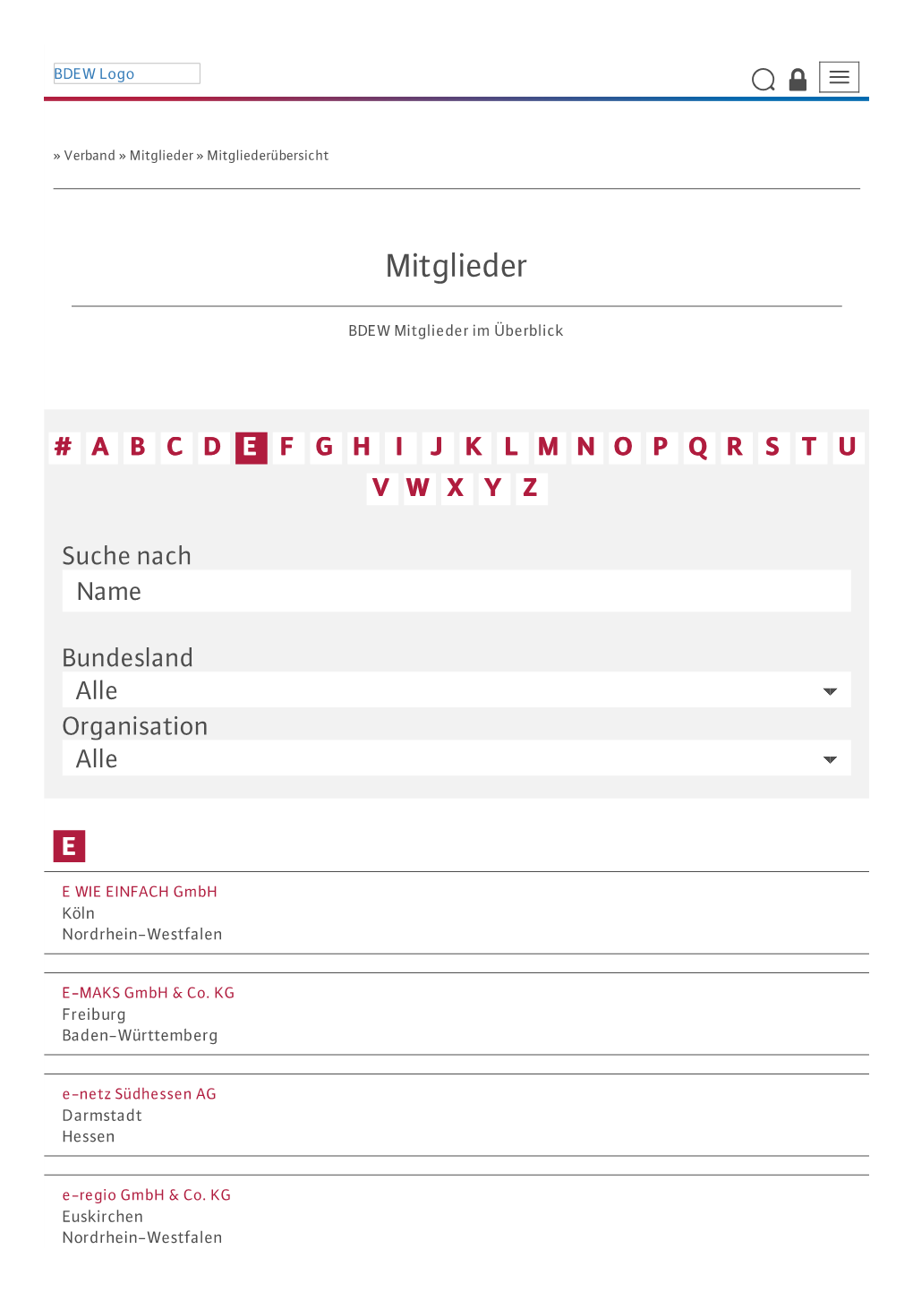 Mitgliederübersicht | BDEW