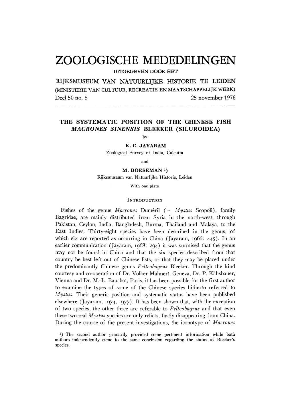 Zoologische Mededelingen Uitgegeven Door Het