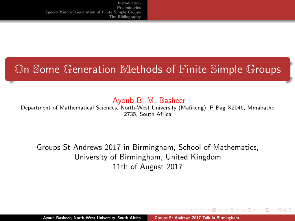 On Some Generation Methods of Finite Simple Groups