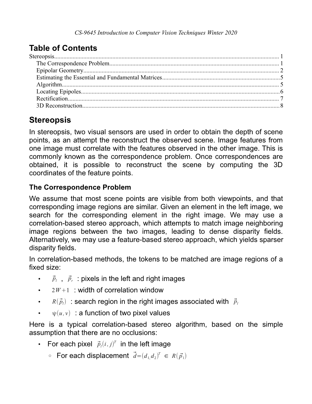 Table of Contents Stereopsis