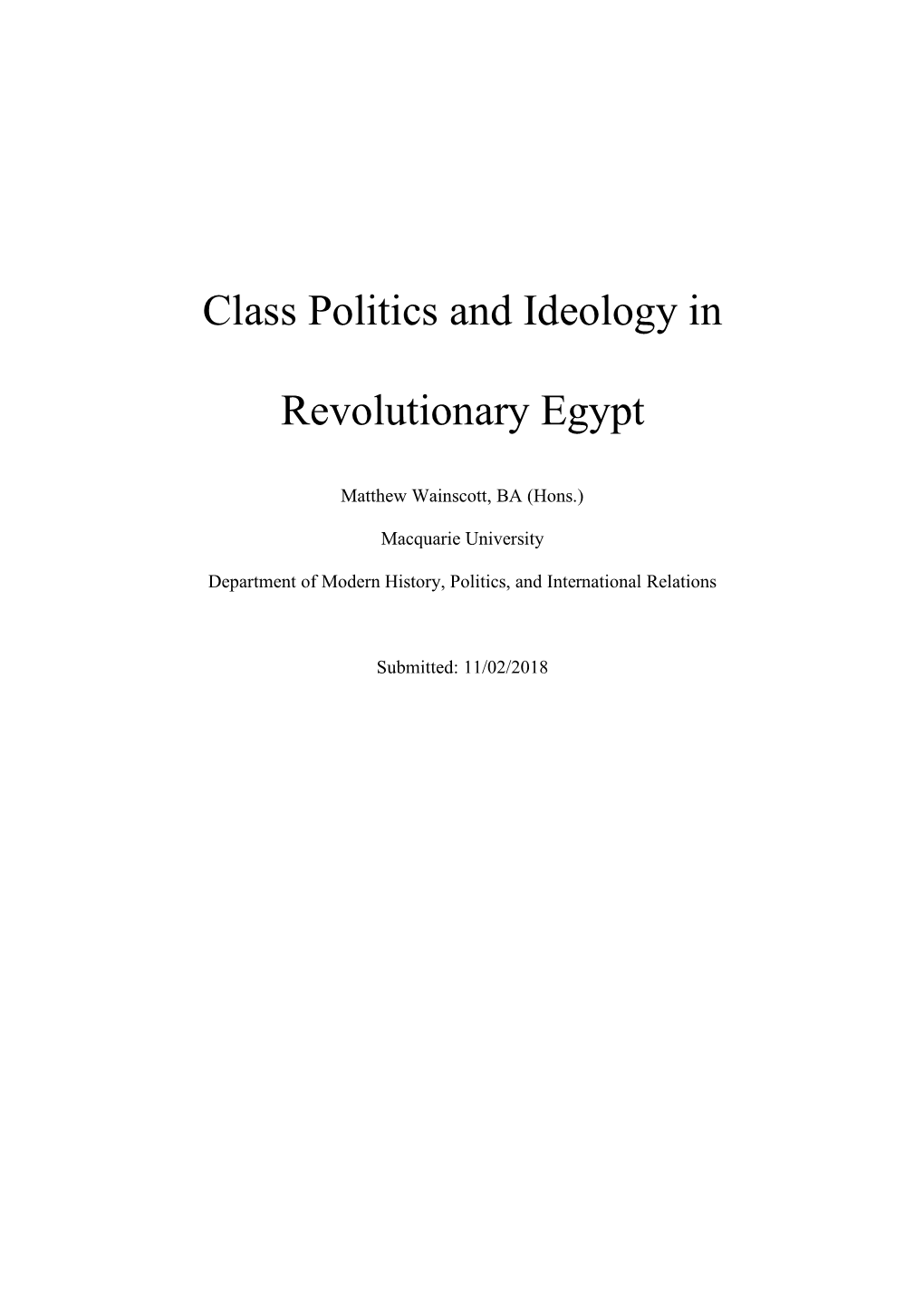 Class Politics and Ideology in Revolutionary Egypt