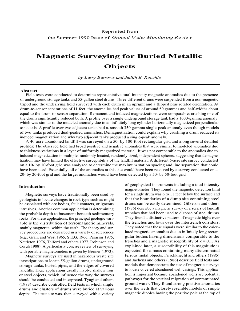 Magnetic Surveying for Buried Metallic Objects