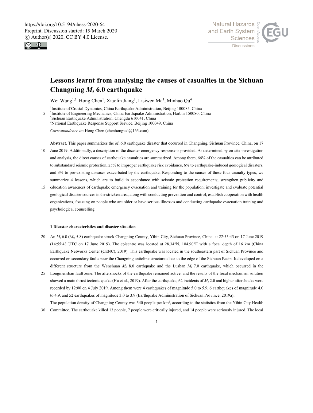 Lessons Learnt from Analysing the Causes of Casualties in the Sichuan