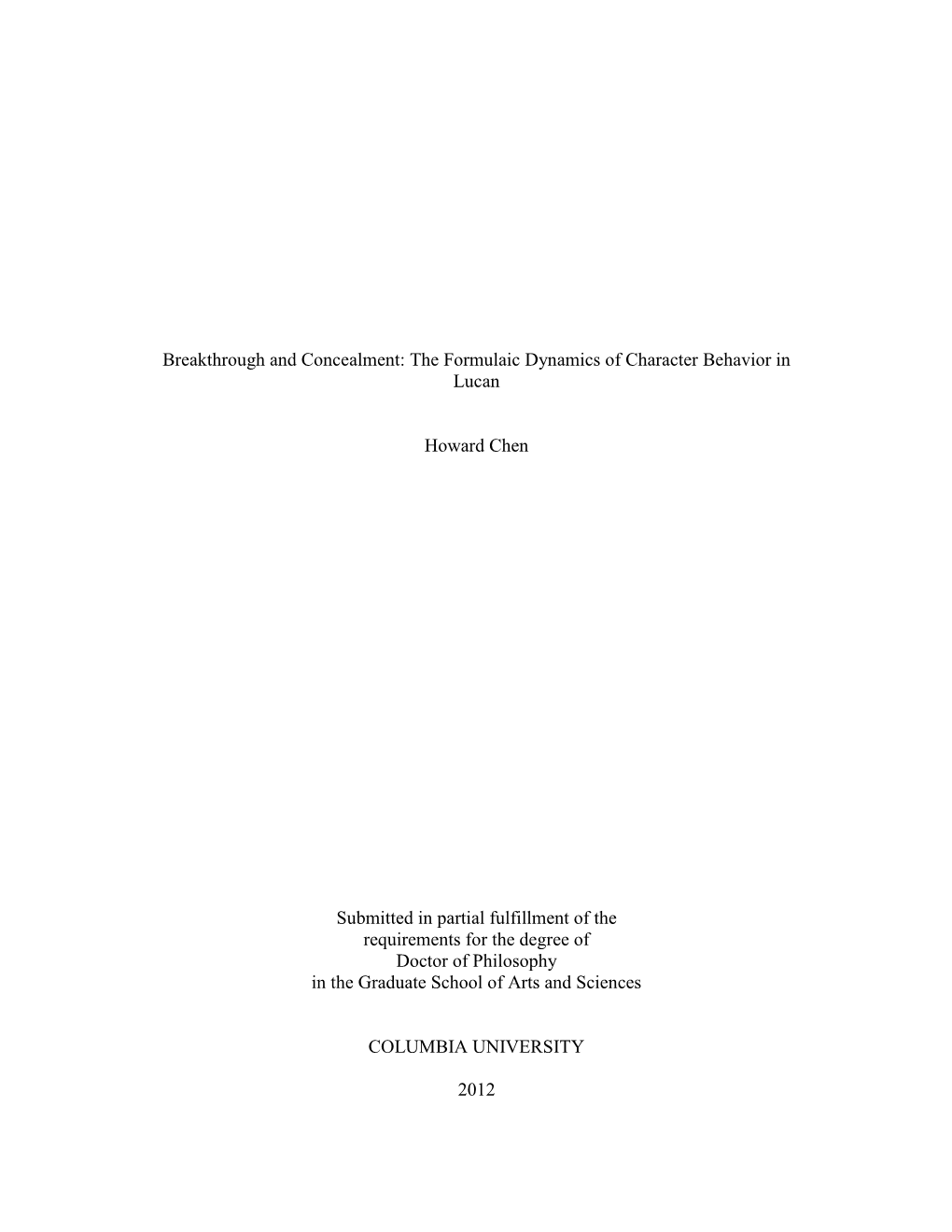 The Formulaic Dynamics of Character Behavior in Lucan Howard Chen