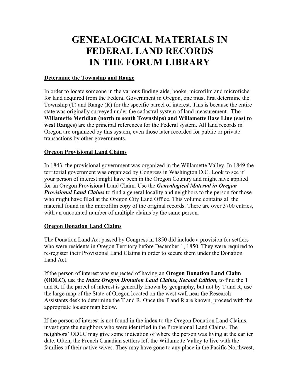 Using GFO Land Records for the Oregon Territory