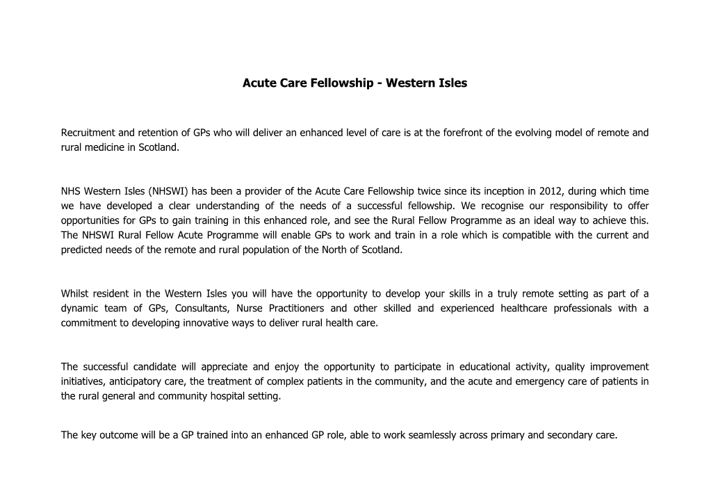 Acute Care Fellowship - Western Isles