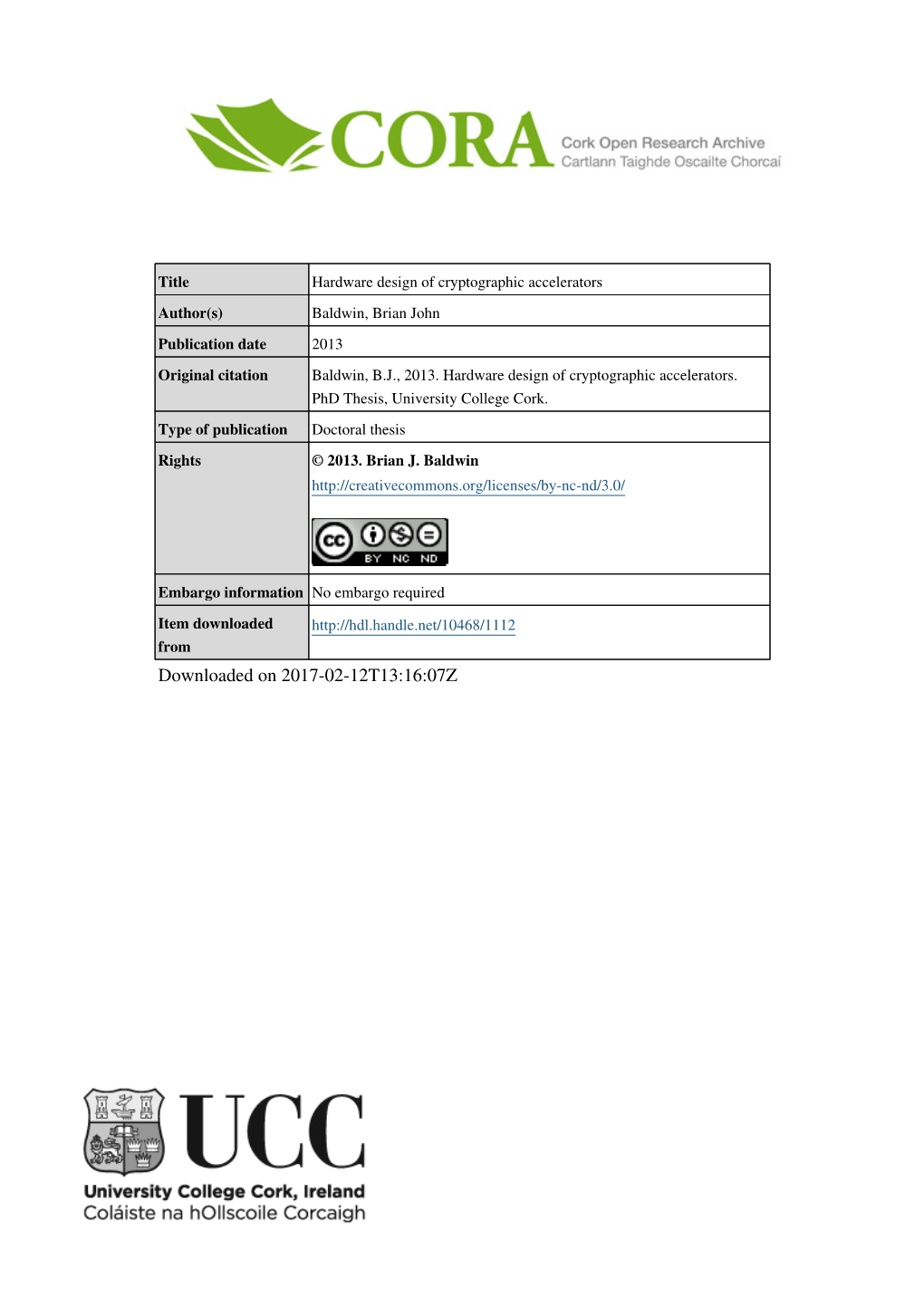 Downloaded on 2017-02-12T13:16:07Z HARDWARE DESIGNOF CRYPTOGRAPHIC ACCELERATORS