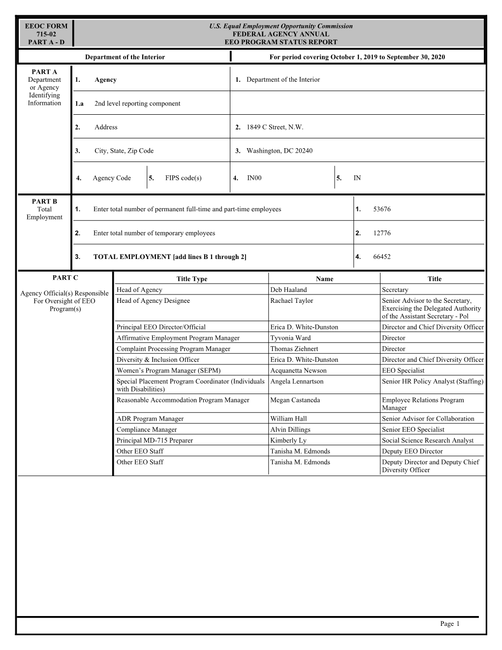 D US Equal Employment Opportunity Commission FEDERAL AGENCY ANNUAL EEO PROGRAM STATUS REPORT