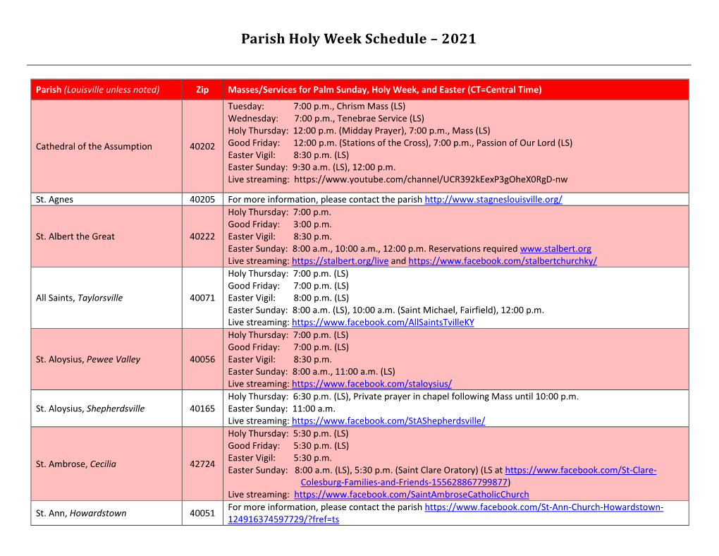 Parish Holy Week Schedule – 2021