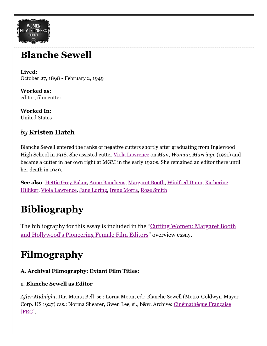 Bibliography Filmography