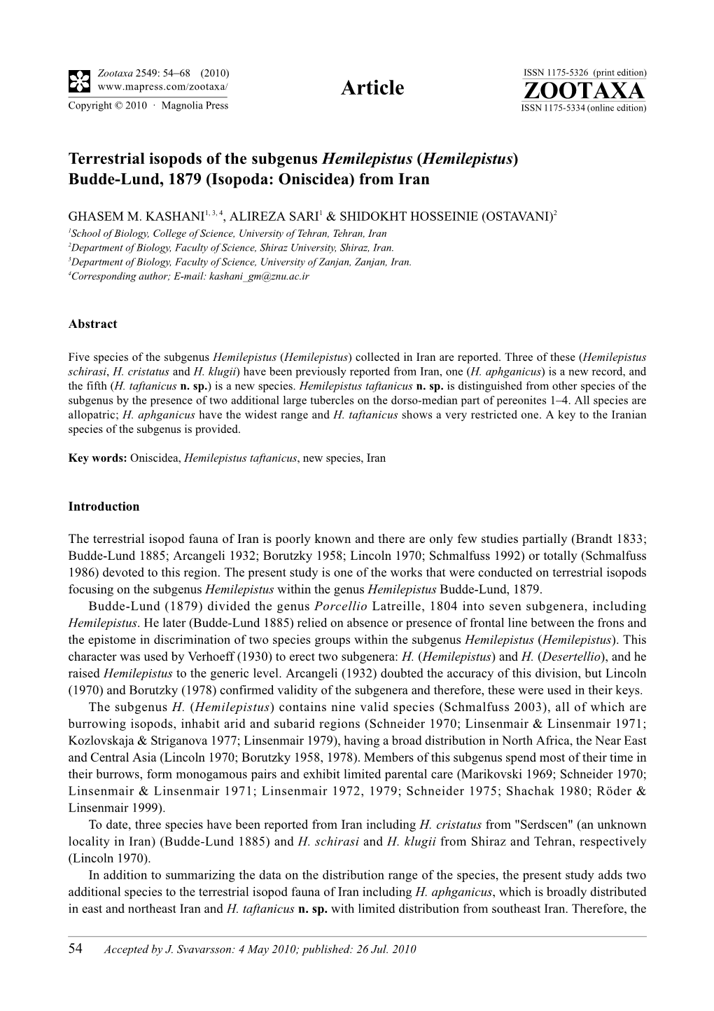 Zootaxa, Terrestrial Isopods of the Subgenus Hemilepistus