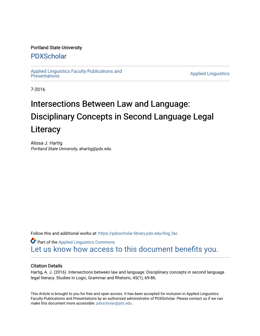 Intersections Between Law and Language: Disciplinary Concepts in Second Language Legal Literacy