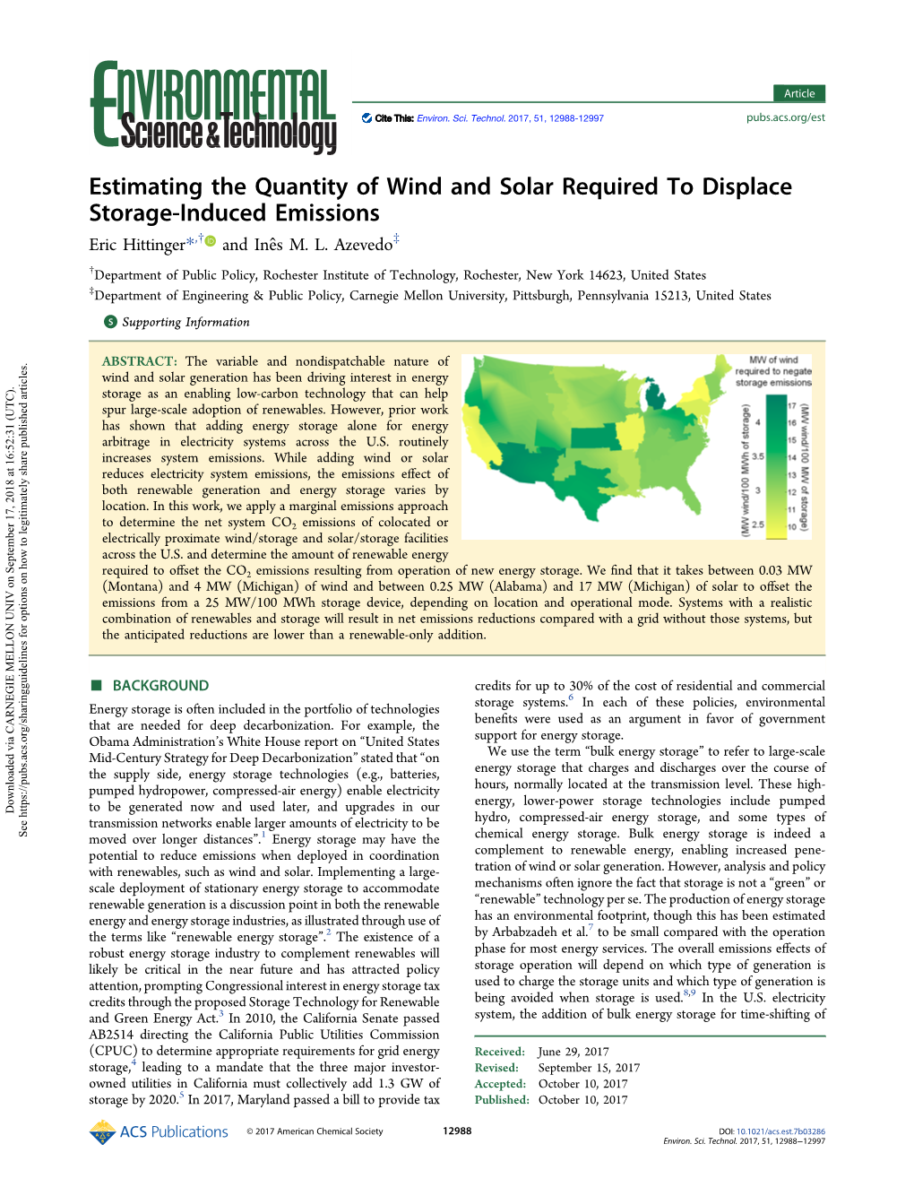 Estimating the Quantity of Wind and Solar Required to Displace Storage-Induced Emissions † ‡ Eric Hittinger*, and Ineŝ M