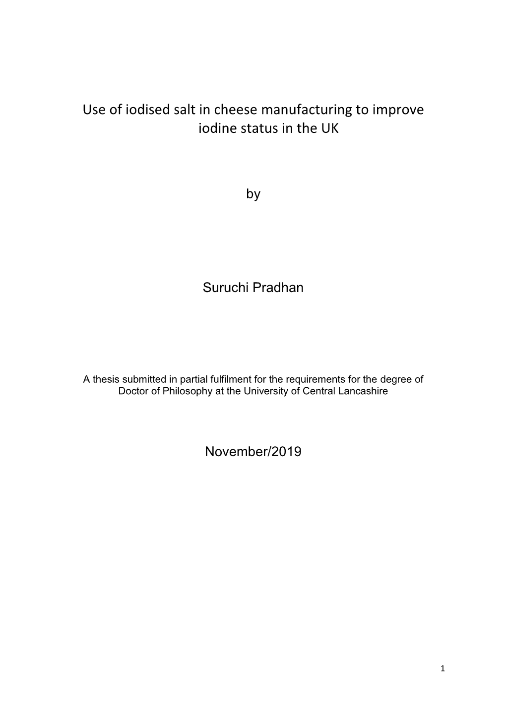 Use of Iodised Salt in Cheese Manufacturing to Improve Iodine Status in the UK