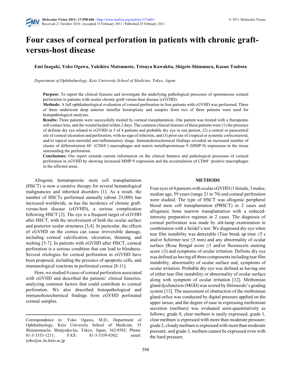 Four Cases of Corneal Perforation in Patients with Chronic Graft- Versus-Host Disease