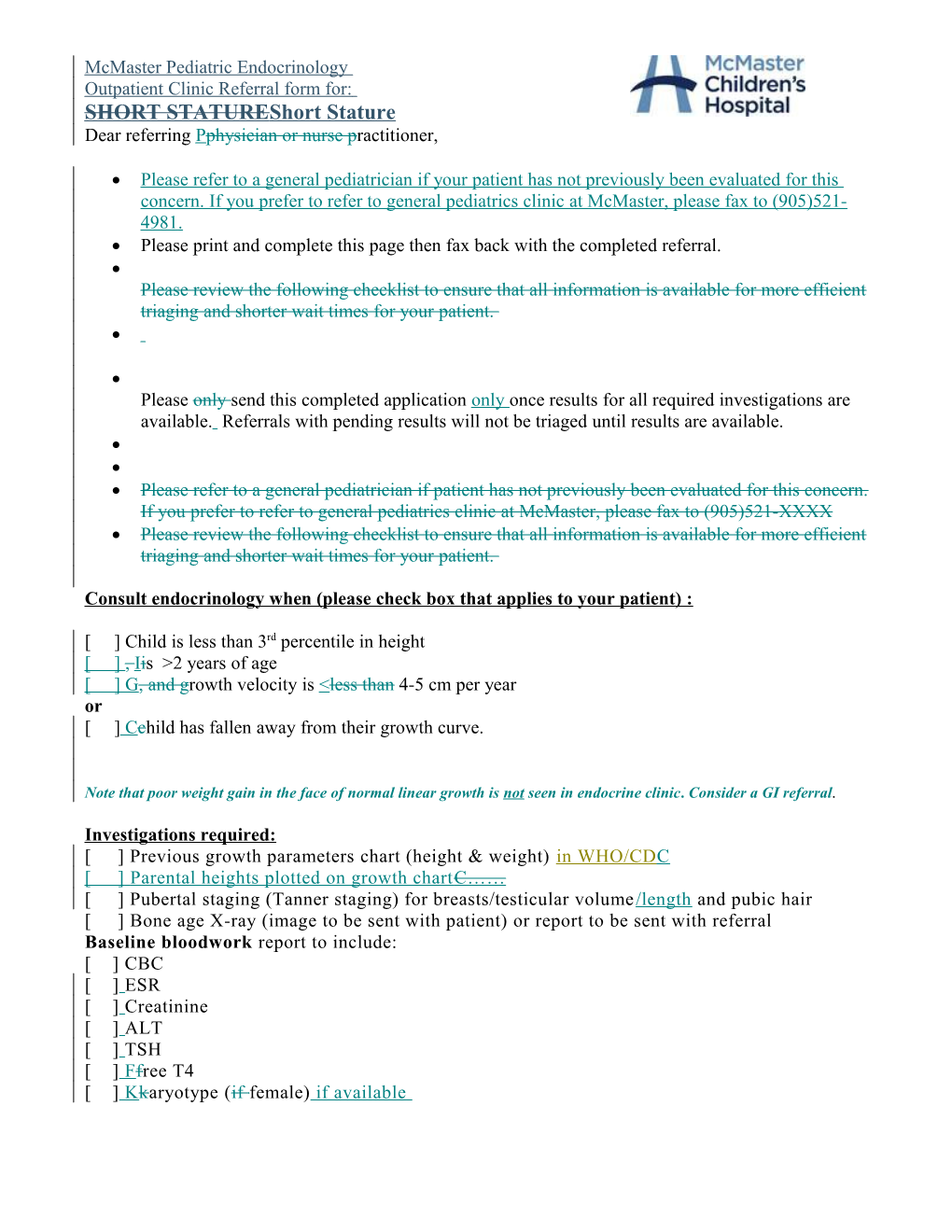 Outpatient Clinic Referral Form For