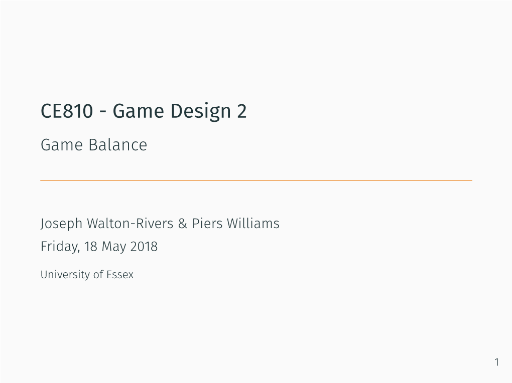 Game Design 2 Game Balance