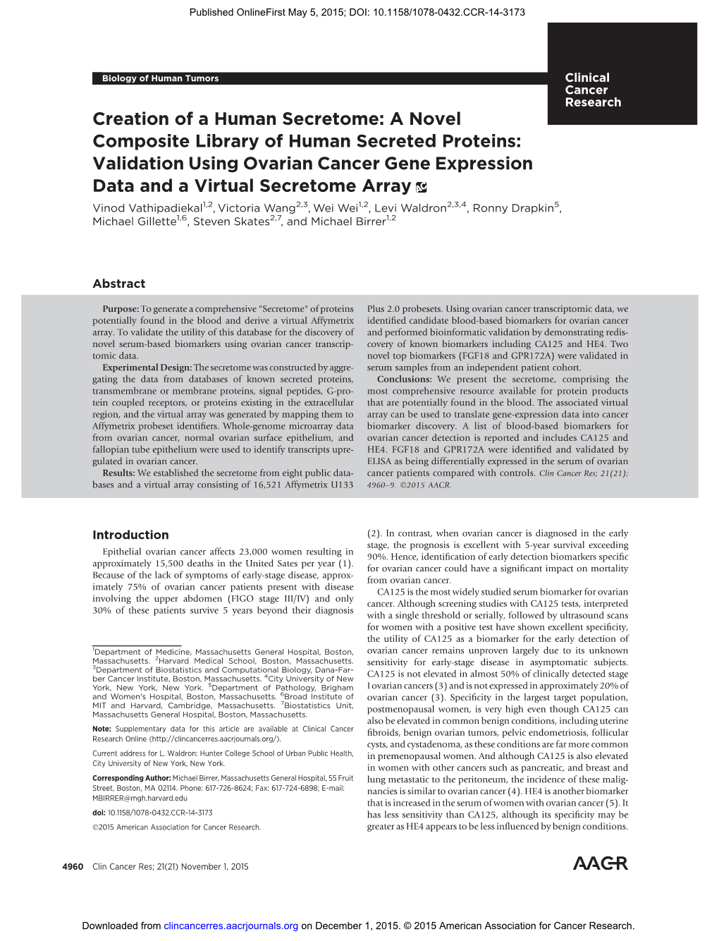 Validation Using Ovarian Cancer Gene Expres