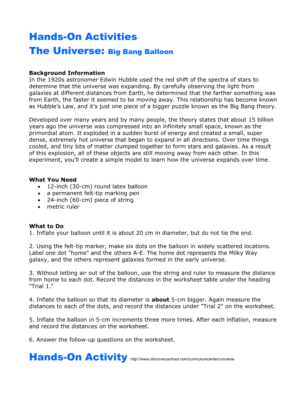 The Universe: Big Bang Balloon