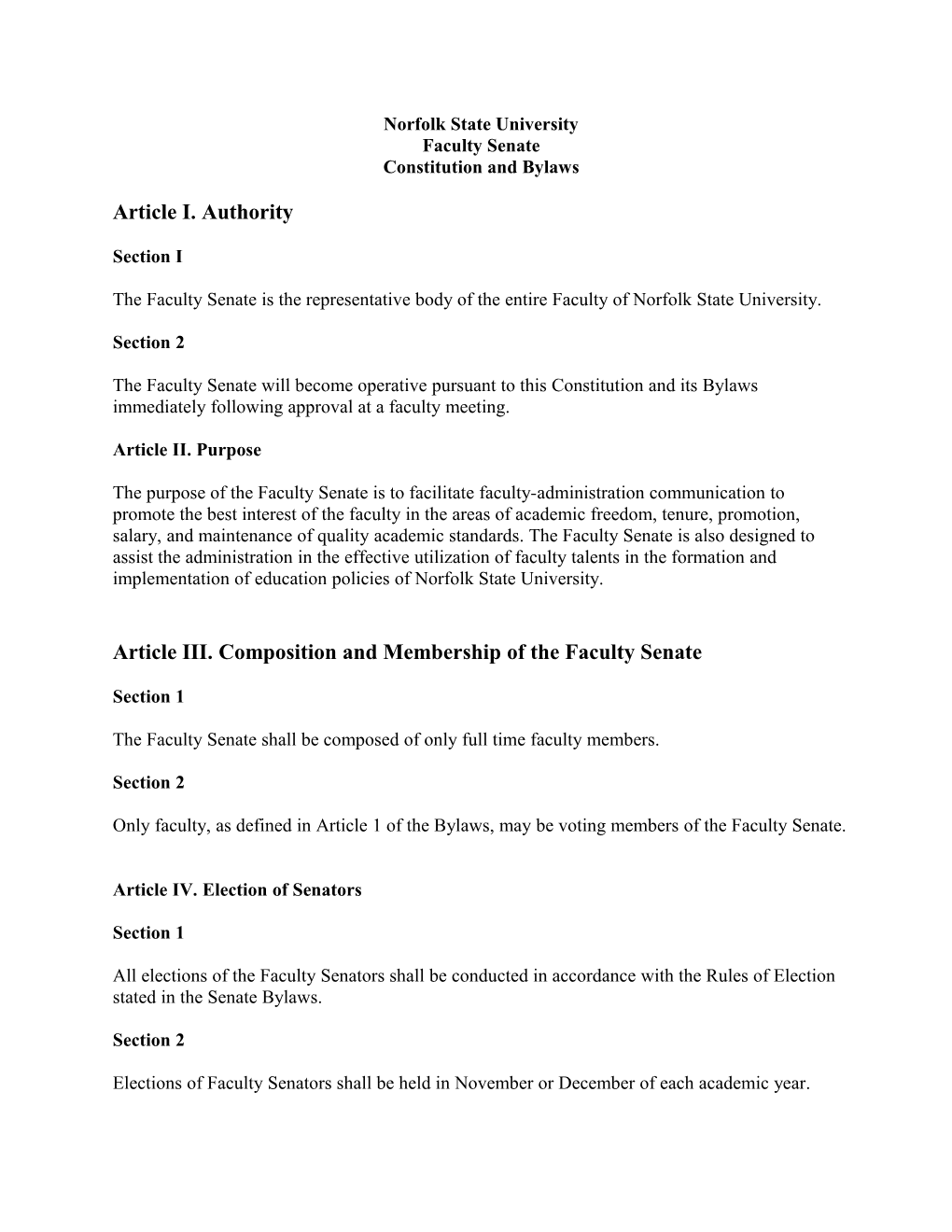 NSU Faculty Senate Constitution and By-Laws