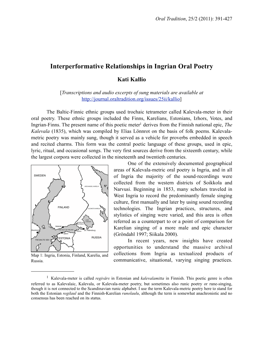 Interperformative Relationships in Ingrian Oral Poetry