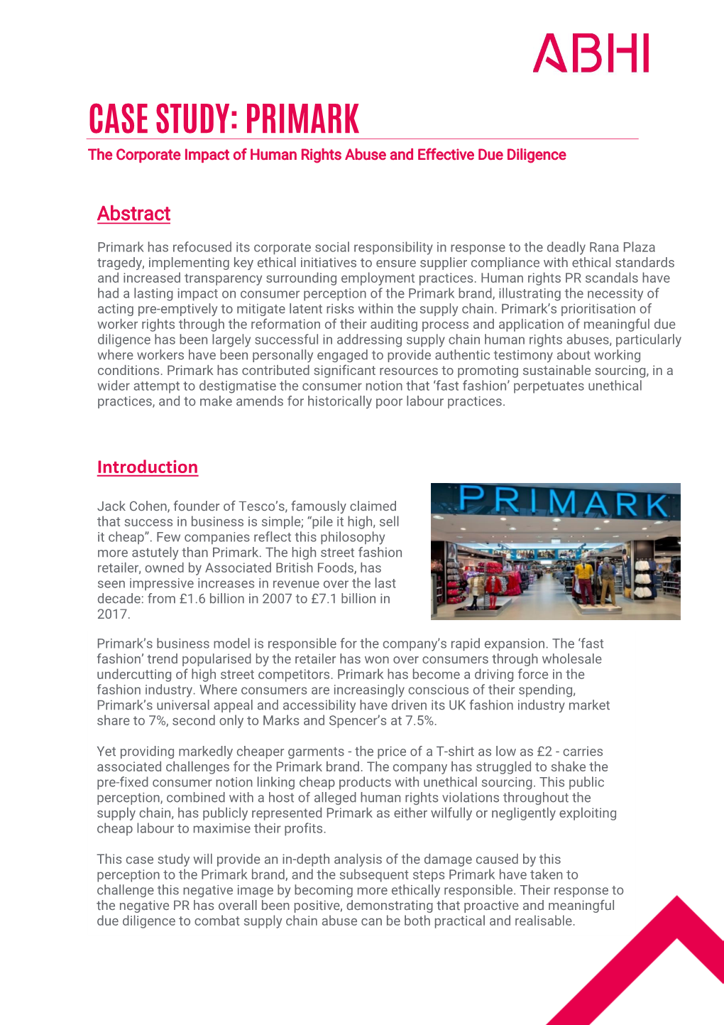 CASE STUDY: PRIMARK the Corporate Impact of Human Rights Abuse and Effective Due Diligence