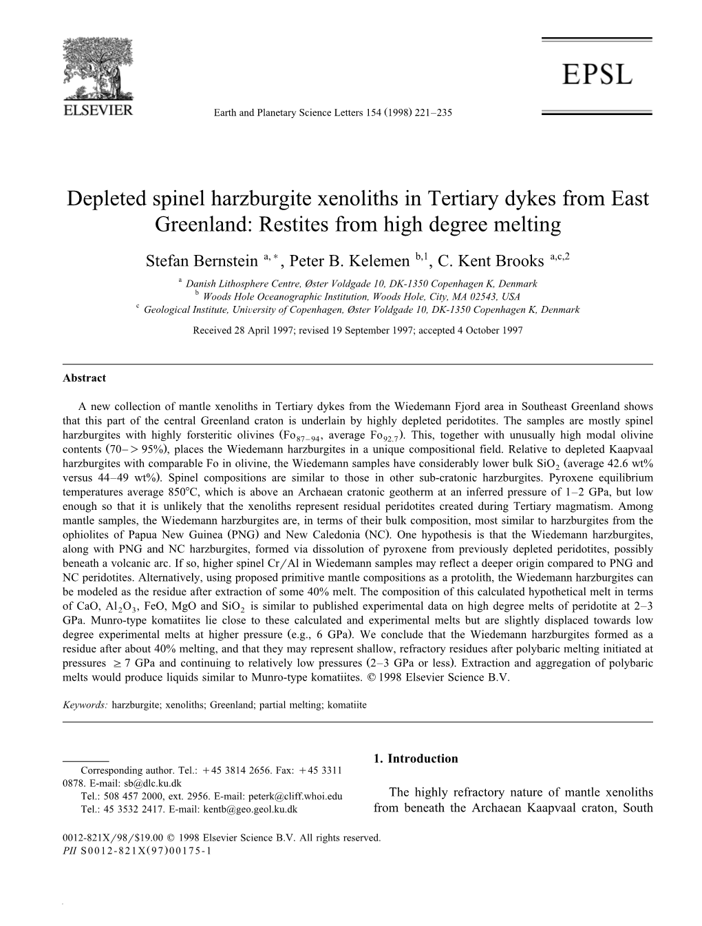 Depleted Spinel Harzburgite Xenoliths in Tertiary Dykes from East Greenland: Restites from High Degree Melting