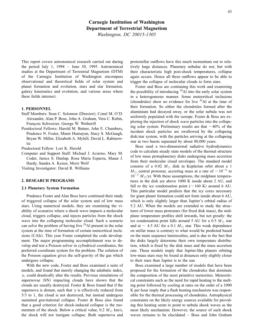 Carnegie Institution of Washington Department of Terrestrial Magnetism Washington, DC 20015-1305