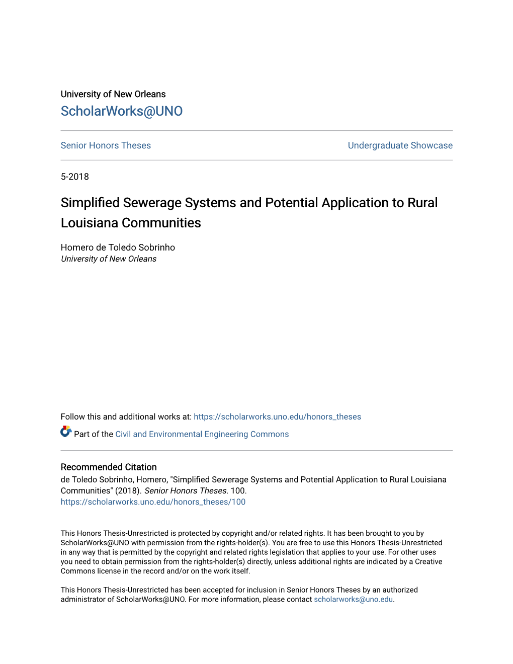 Simplified Sewerage Systems and Potential Application to Rural Louisiana Communities