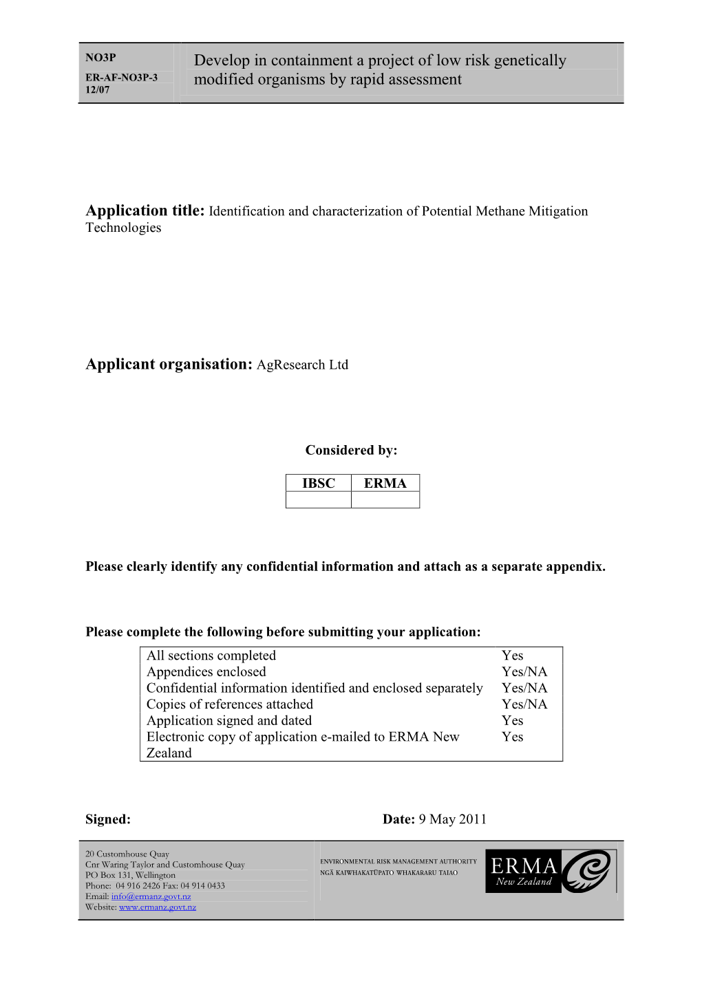 Application to Develop Low Risk Gmos