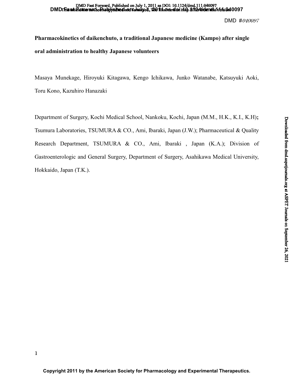 Pharmacokinetics of Daikenchuto, a Traditional Japanese Medicine (Kampo) After Single Oral Administration to Healthy Japanese Volunteers