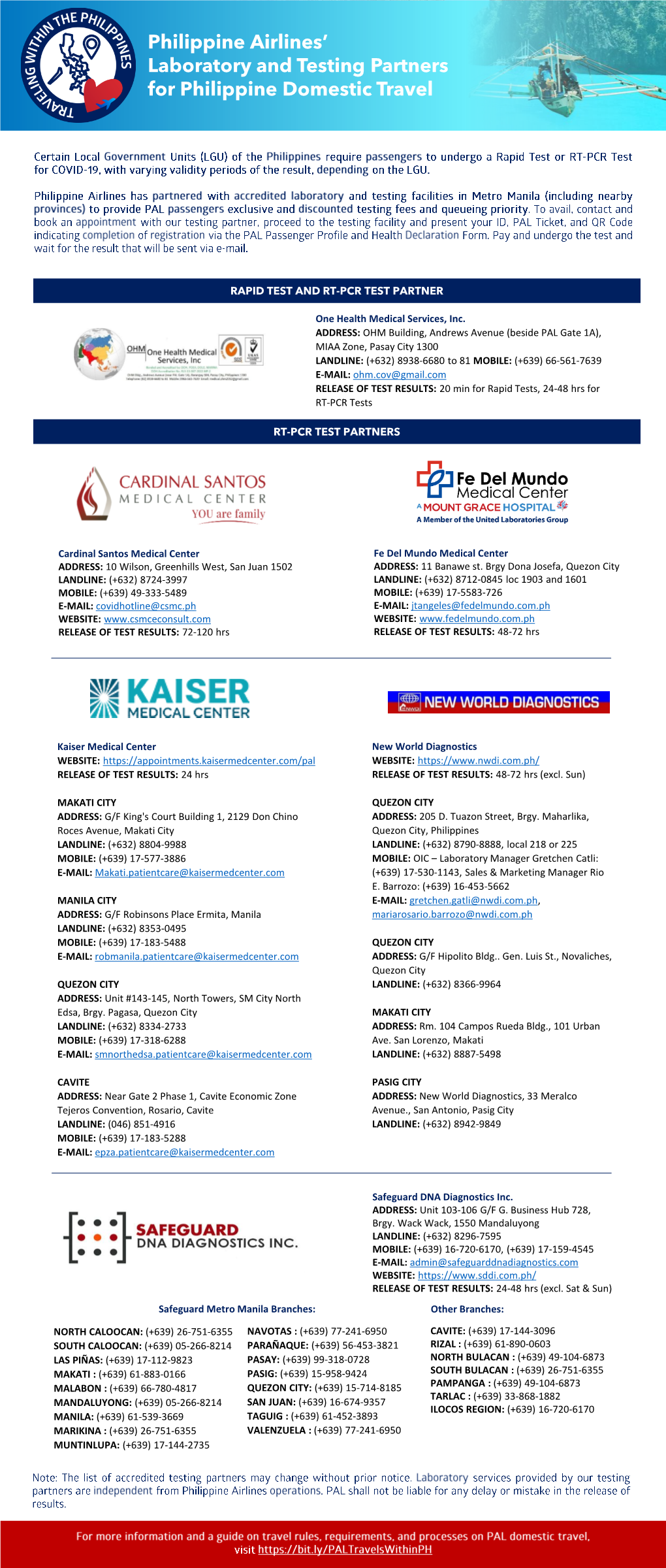 Philippine Airlines' Laboratory and Testing Partners for Philippine Domestic Travel