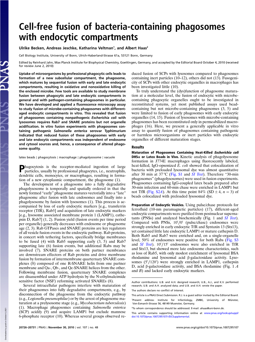 Cell-Free Fusion of Bacteria-Containing Phagosomes with Endocytic Compartments