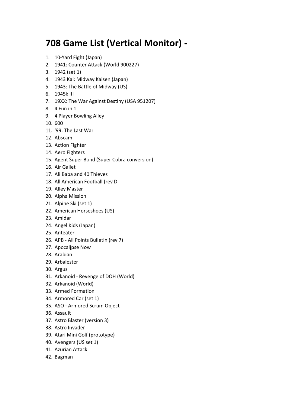 708 Game List (Vertical Monitor)