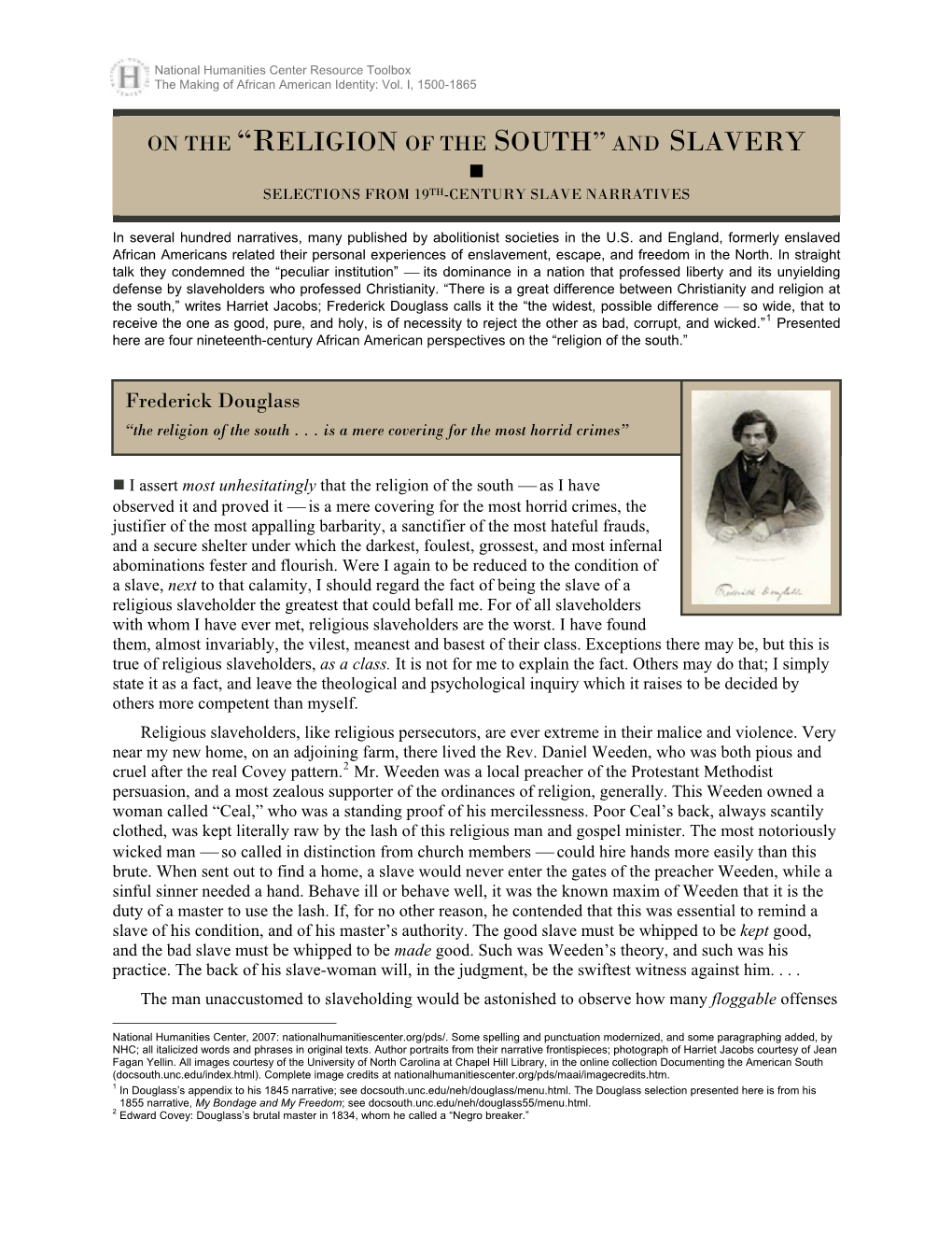 Religion of the South” and Slavery  Selections from 19Th-Century Slave Narratives