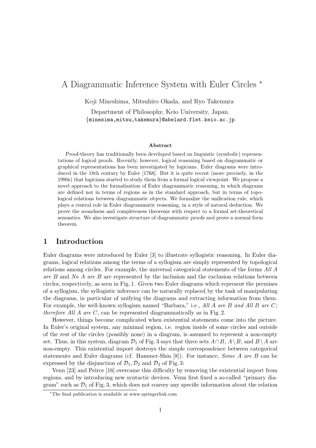 A Diagrammatic Inference System with Euler Circles ∗