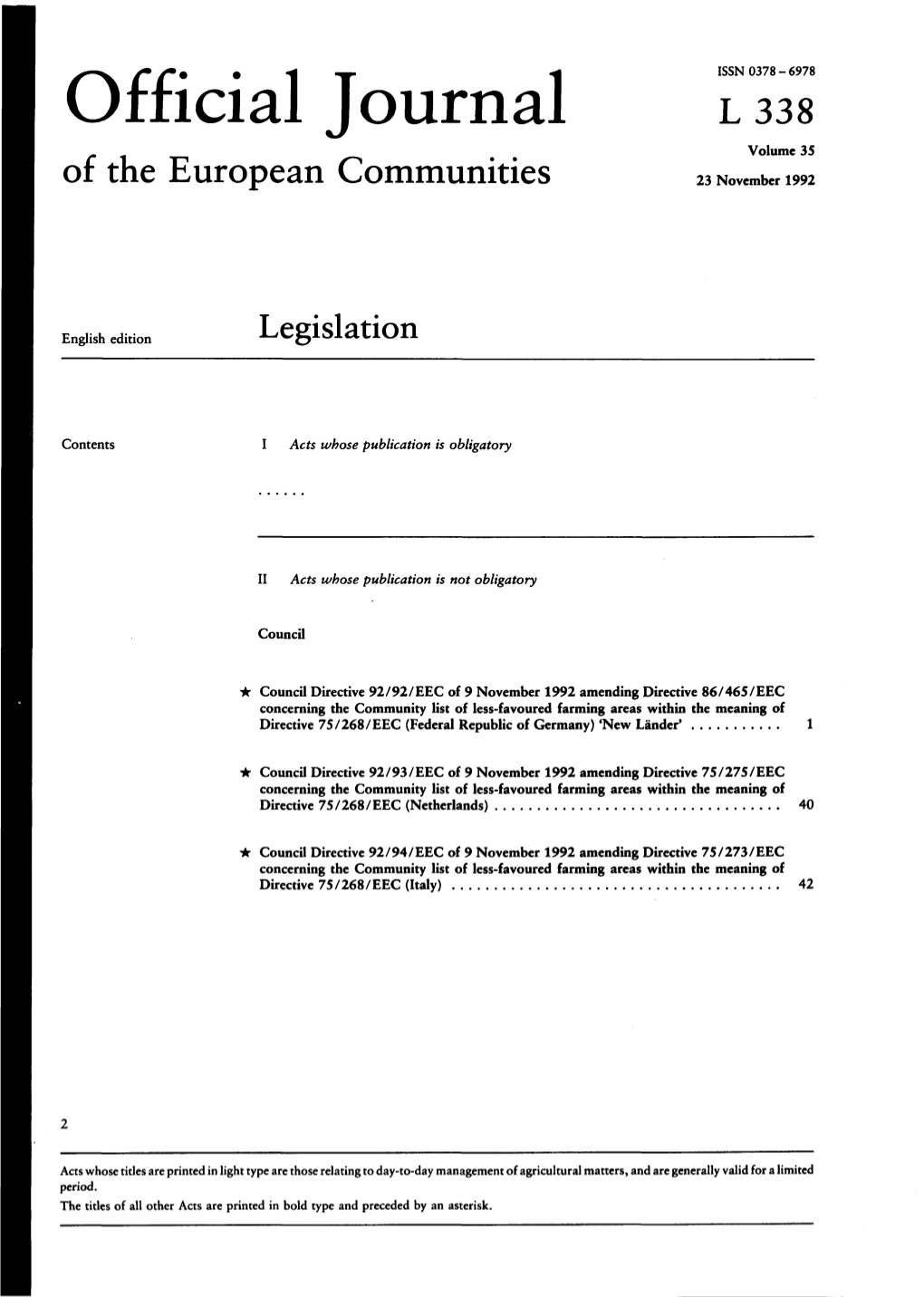 Official Journal L 338 Volume 35 of the European Communities 23 November 1992