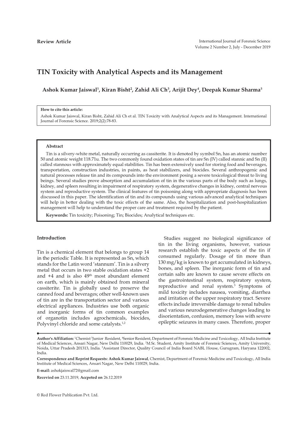 TIN Toxicity with Analytical Aspects and Its Management