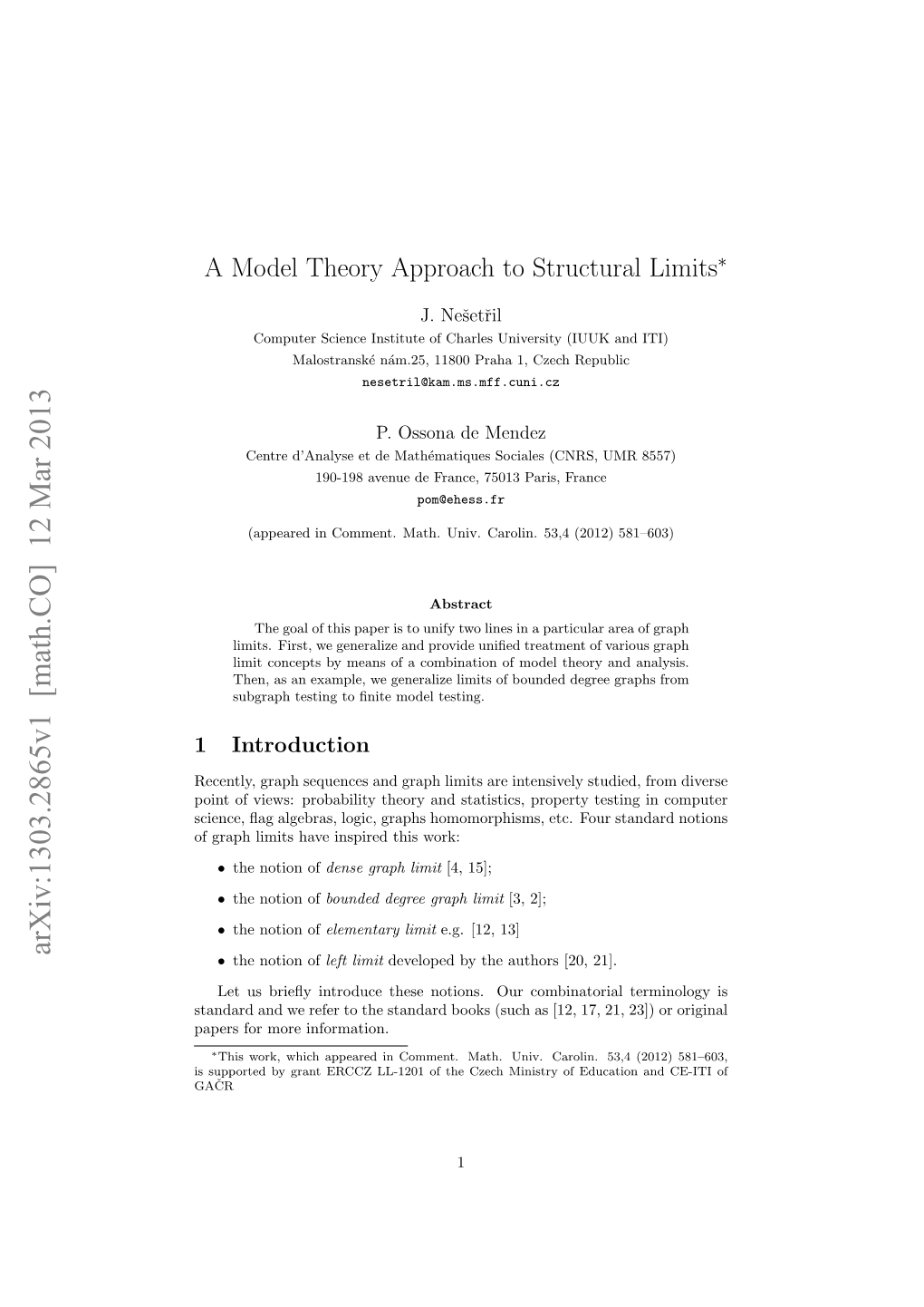 A Model Theory Approach to Structural Limits∗